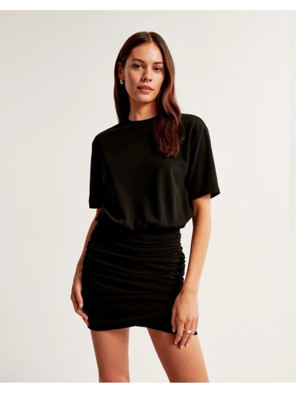 Abercrombie & Fitch Ruched Knit Mini Dress Size Medium Black NWT